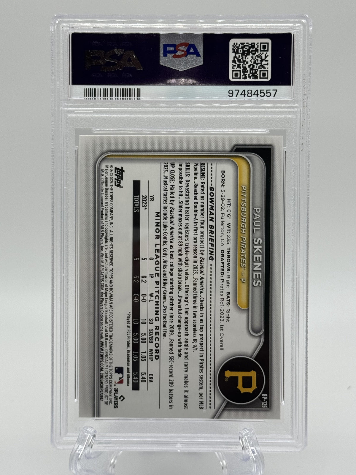 2024 Bowman #BP-125 Paul Skenes Prospects Orange PSA 9 #/25