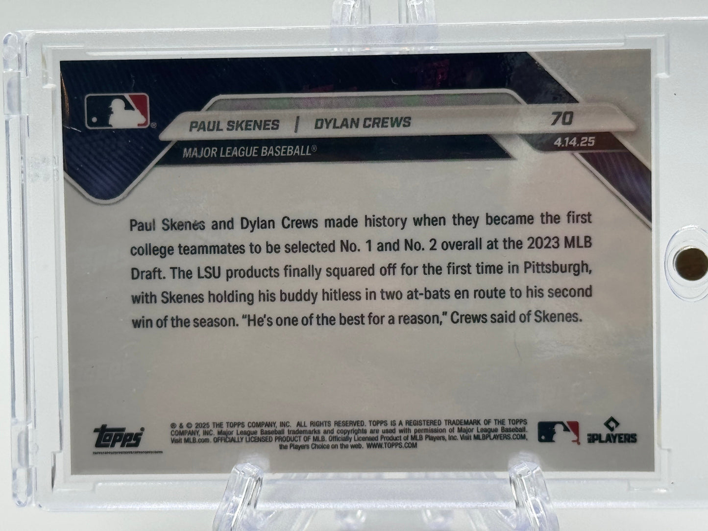 2025 Topps Now #70 Paul Skenes / Dylan Crews Red Foil # 2/5