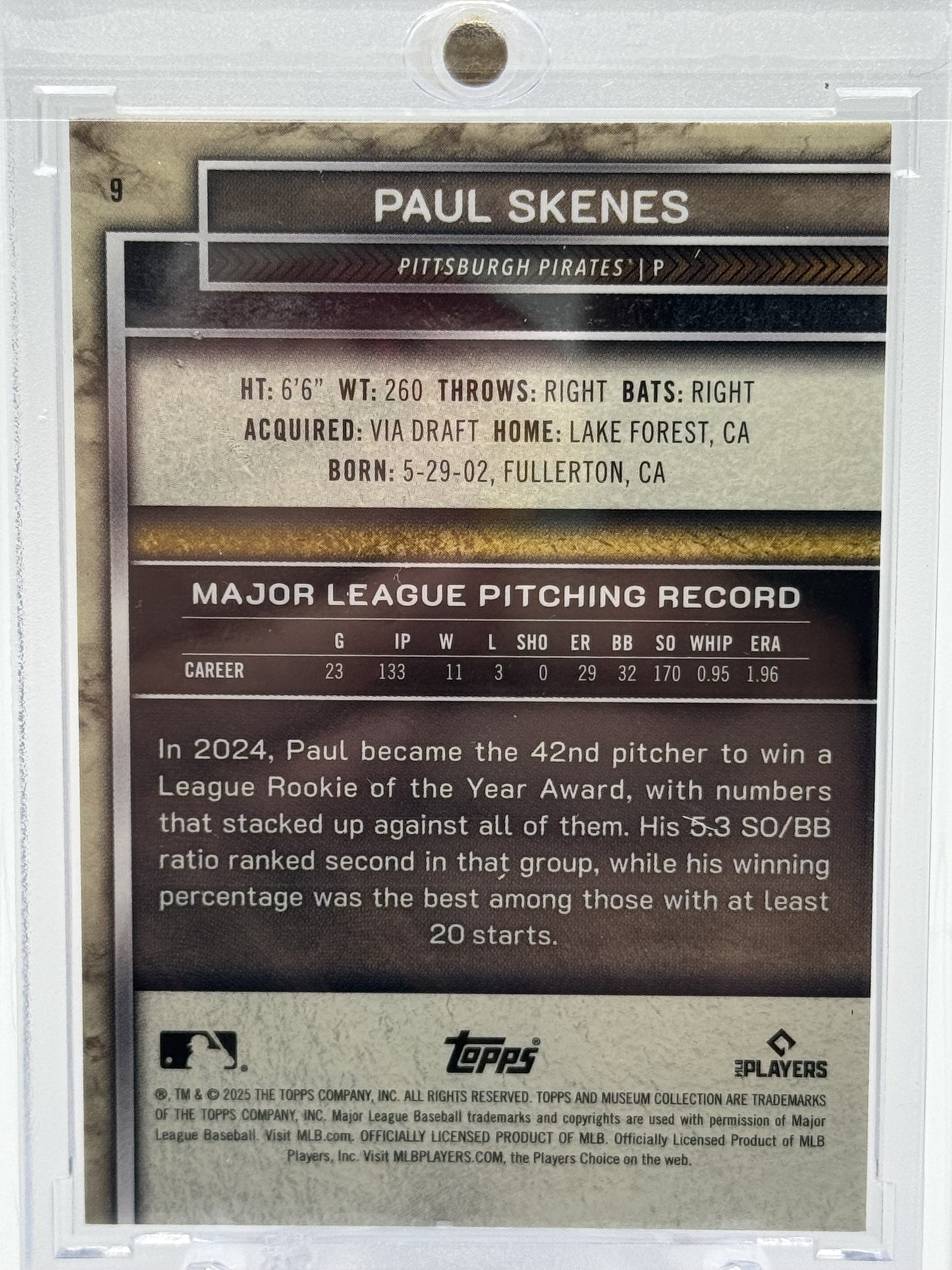 2025 Topps Museum Collection #9 Paul Skenes Black Diamond #/10