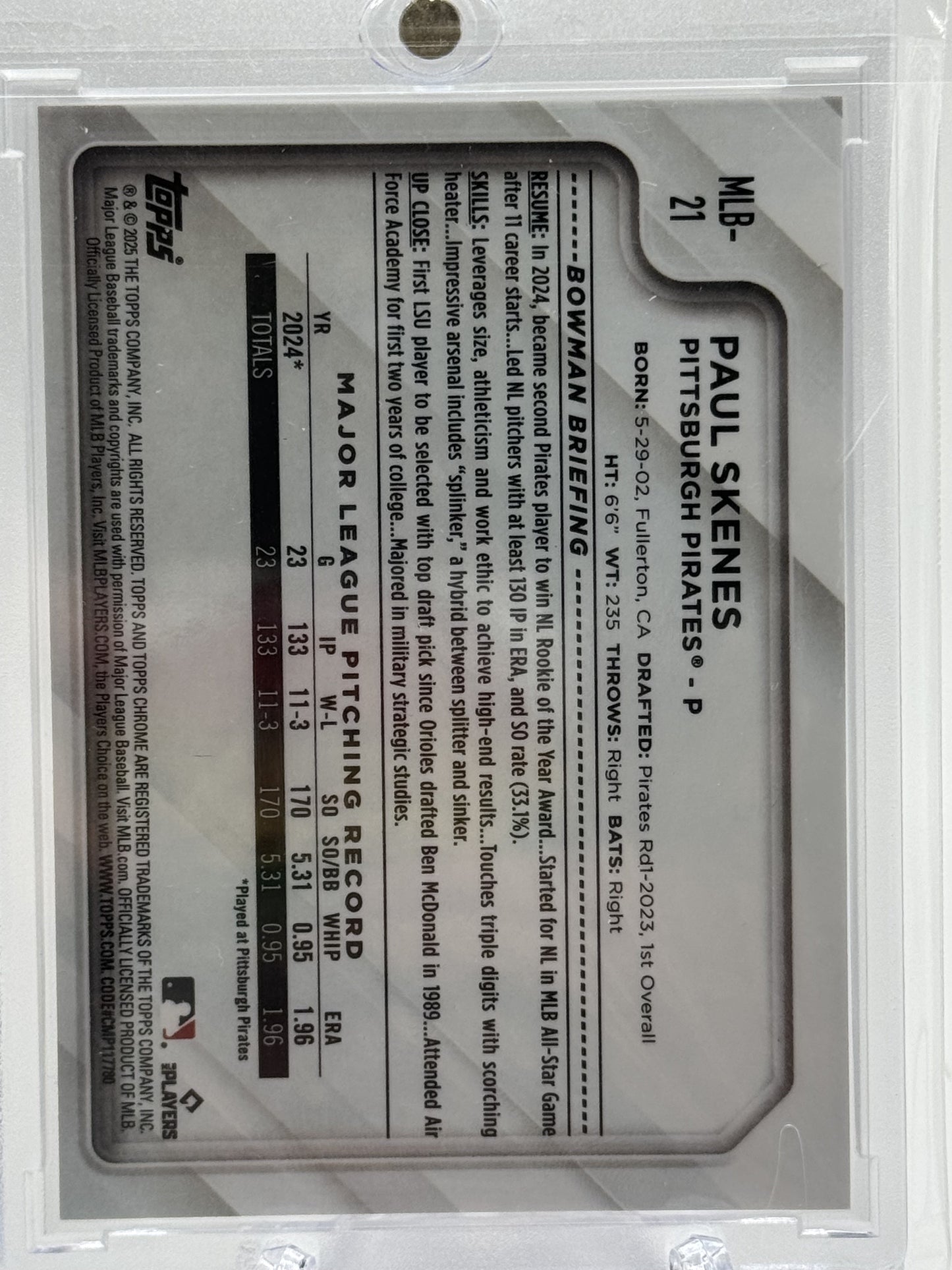 2025 Topps Chrome NSCC Wrapper Redemption Orange #MLB-21 Paul Skenes #18/25