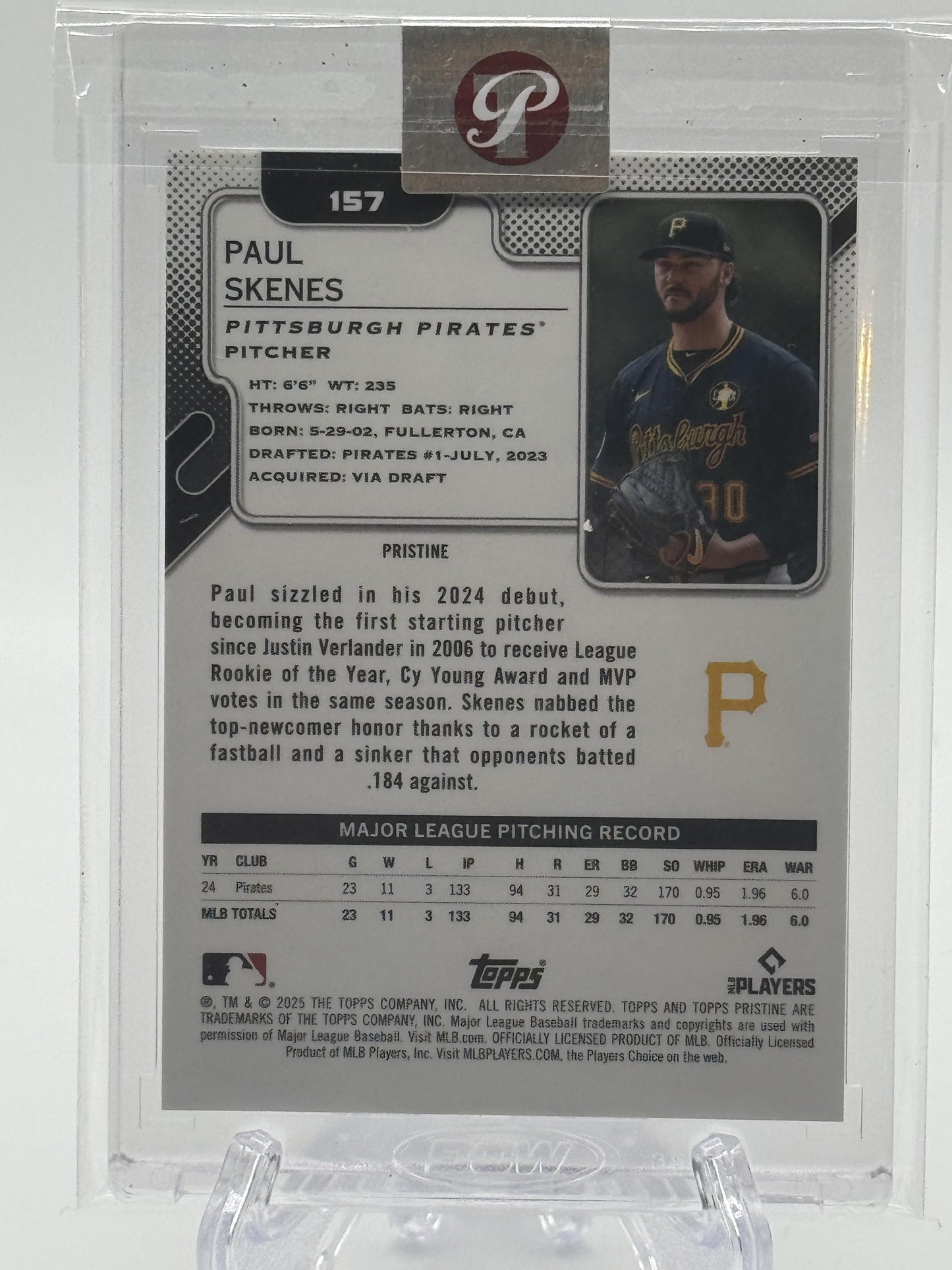 2025 Topps Pristine #157 Paul Skenes Orange Refractor # 21/25