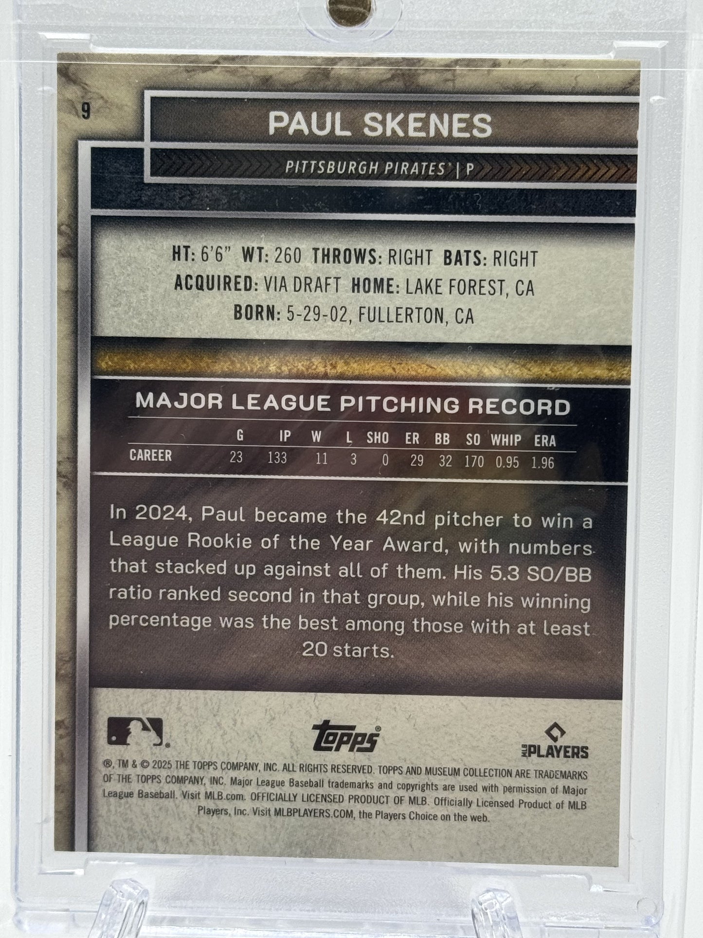 2025 Topps Museum Collection #9 Paul Skenes Bronze # 25/35