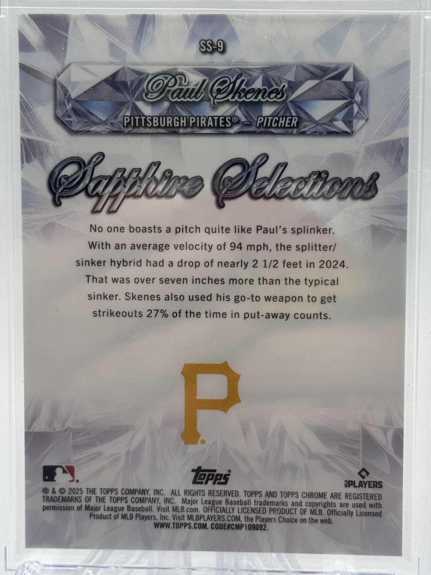 2025 Topps Chrome Sapphire Edition #SS-9 Paul Skenes Sapphire Gold # 23/50