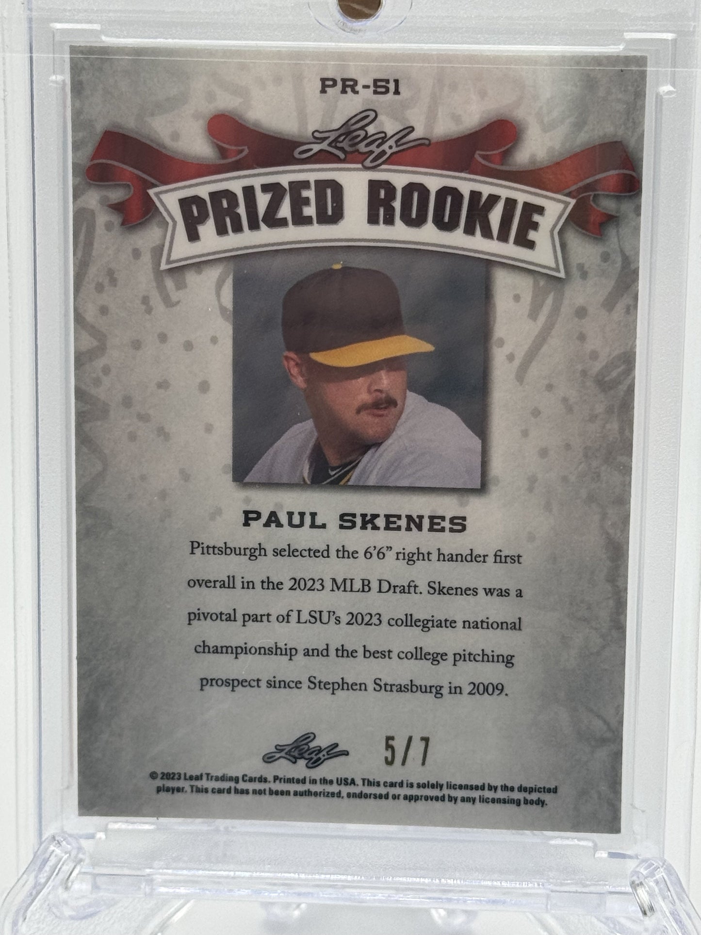 2023 Leaf Special Release Prized Rookie #19 Paul Skenes 5/7
