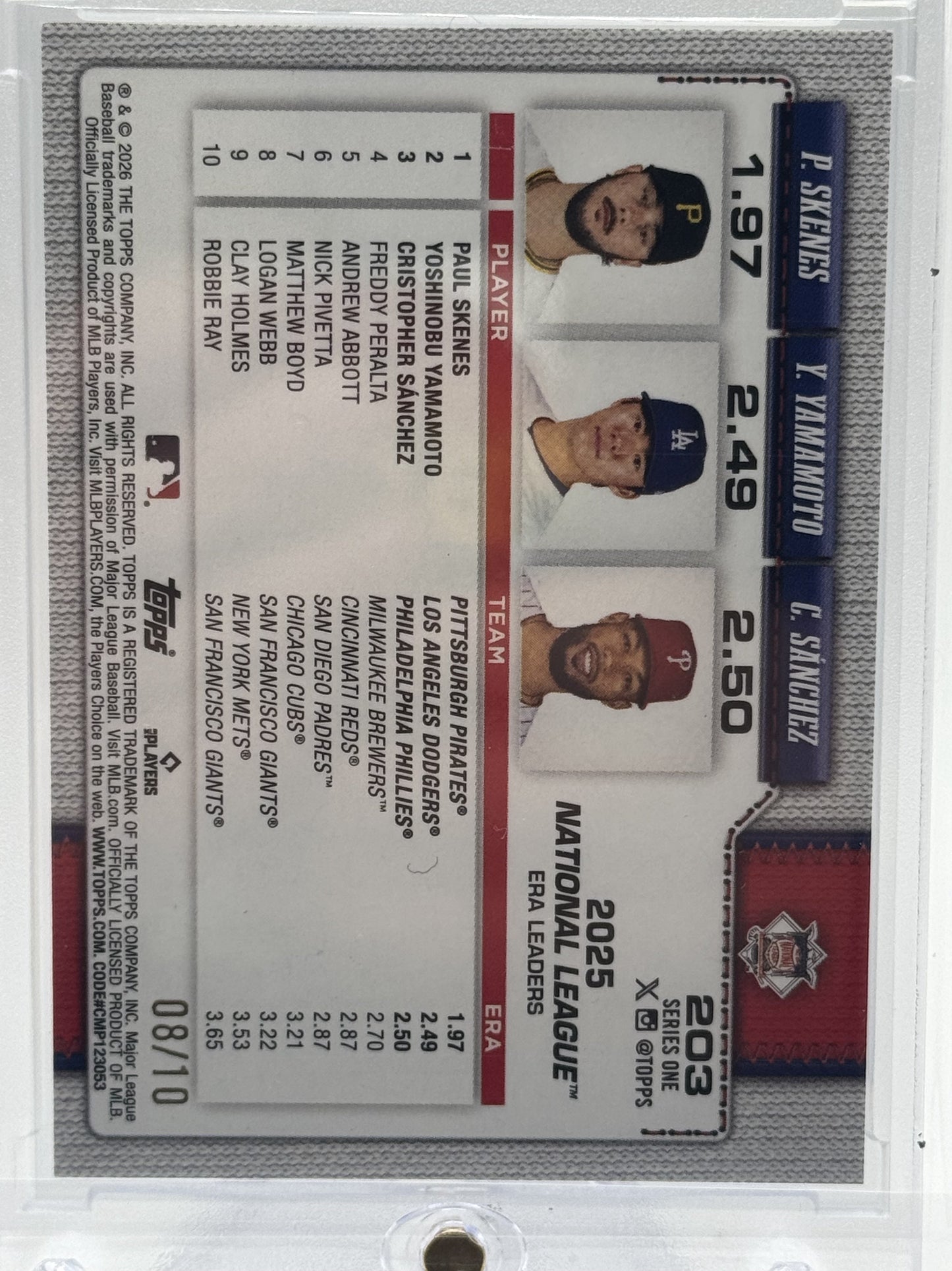 2026 Topps #203 Paul Skenes, Yamamoto, Sánchez Black Holo Foil # 8/10