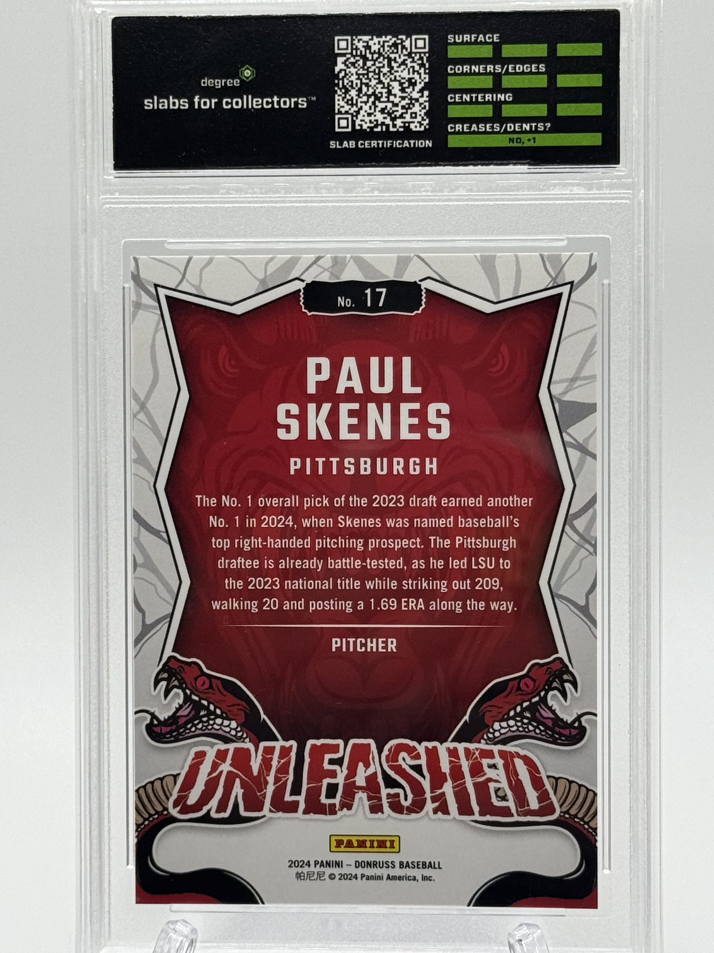2024 Donruss #17 Paul Skenes Unleashed Gold Ice # /10 Degree Gem Mint 10