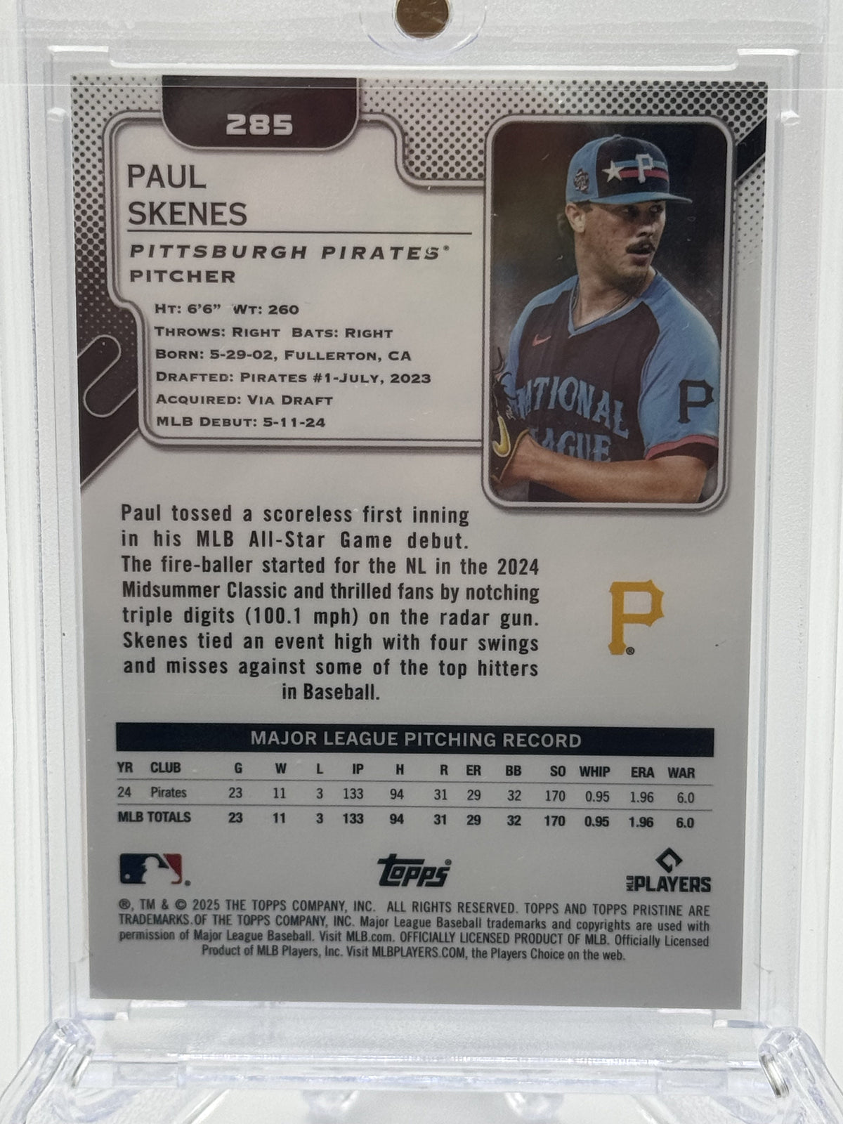 2025 Topps Pristine #285 Paul Skenes Pristine Orange Refractor # 14/25