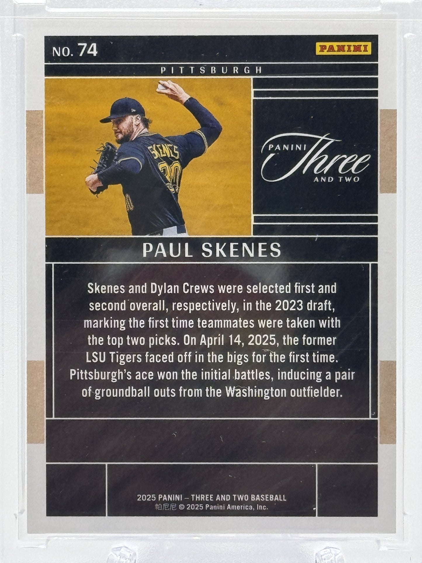 2025 Panini Three and Two #74 Paul Skenes Holo Blue # 1/15 First on Print