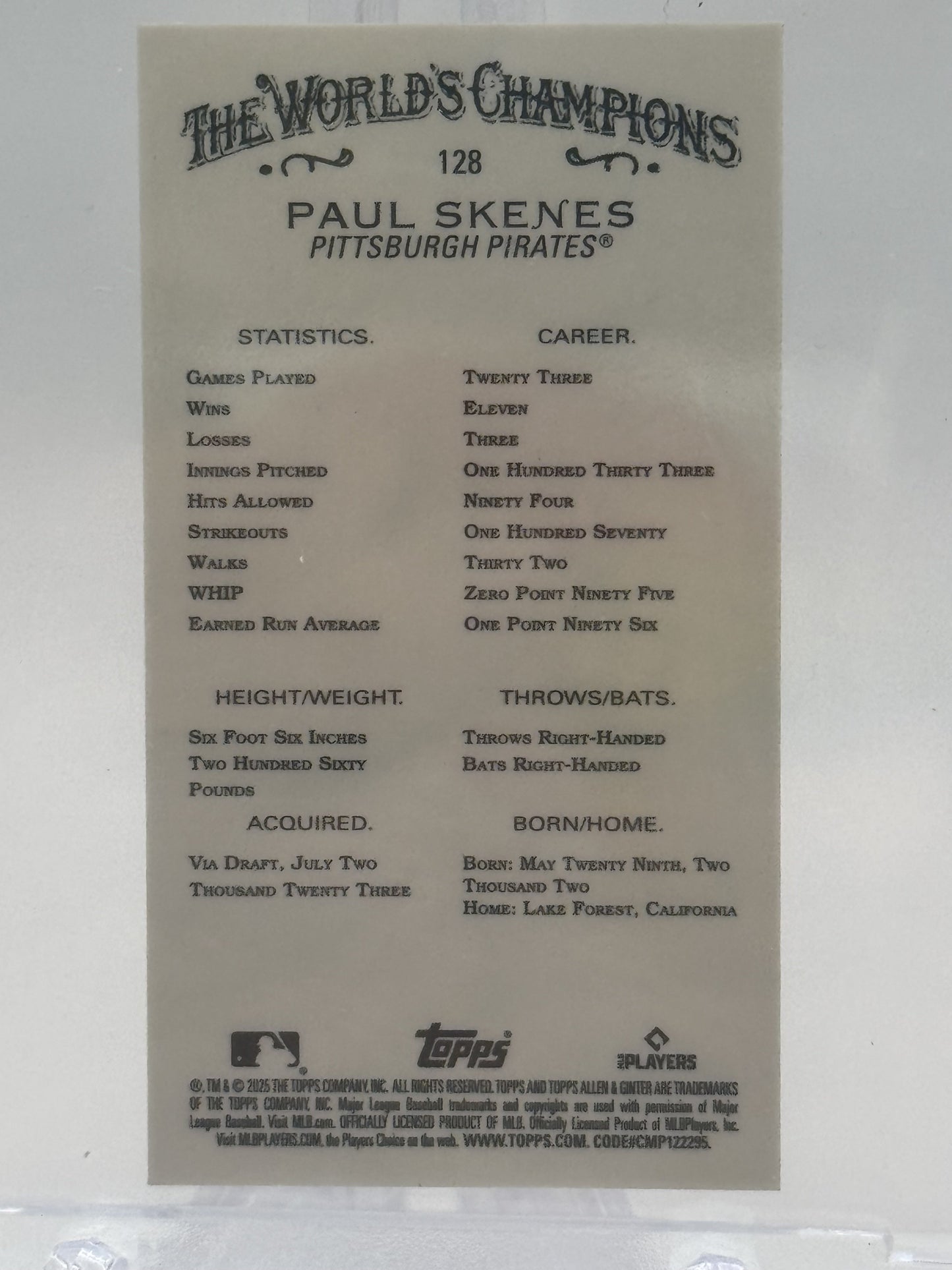 2025 Topps Allen & Ginter #128 Paul Skenes Chrome Mini Orange Refractor # 25/25