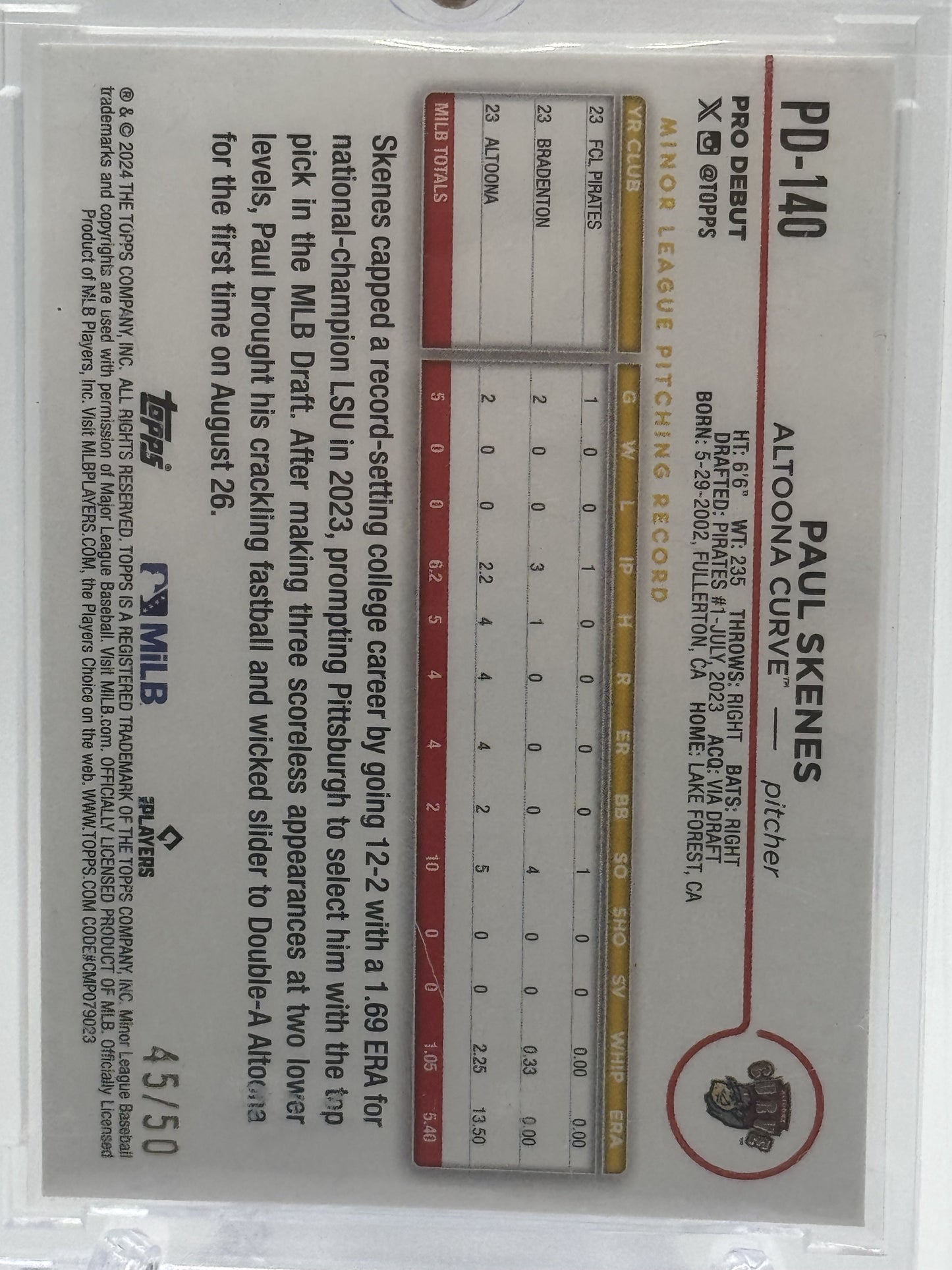 2024 Topps Pro Debut #PD-140 Paul Skenes Gold Foil # 45/50