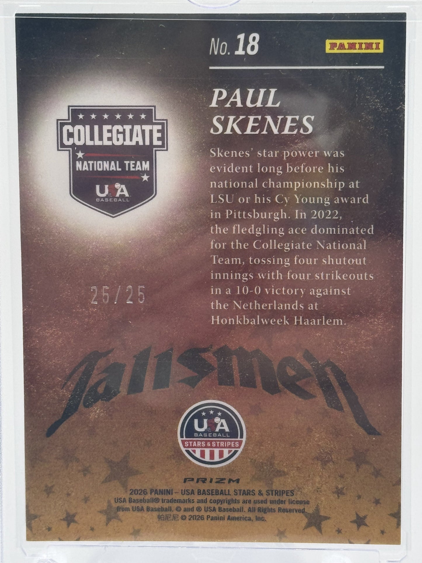 2025 Panini Prizm #13 Paul Skenes Talisman Mojo Prizms # 25/25