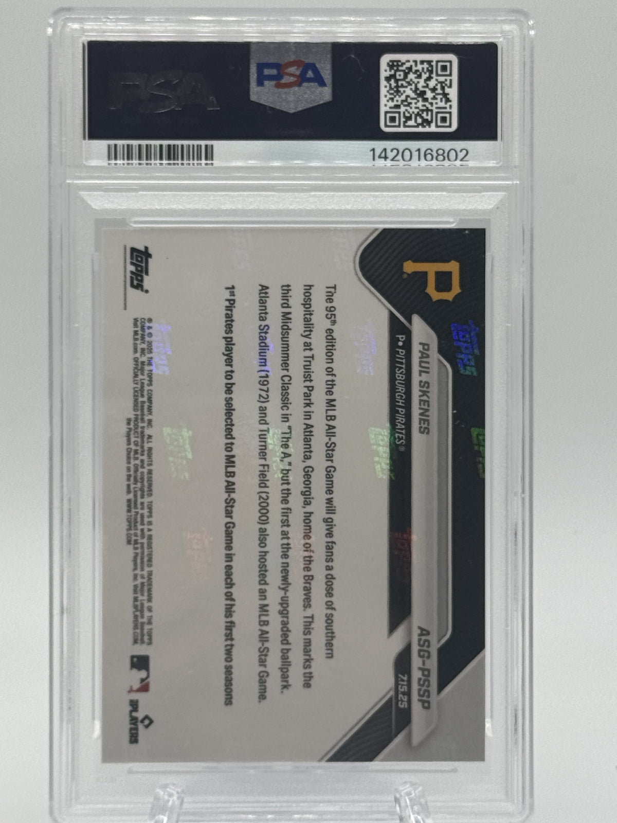 2025 Topps Now All-Star Game #ASG-PSSP Paul Skenes Short Prints PSA 10