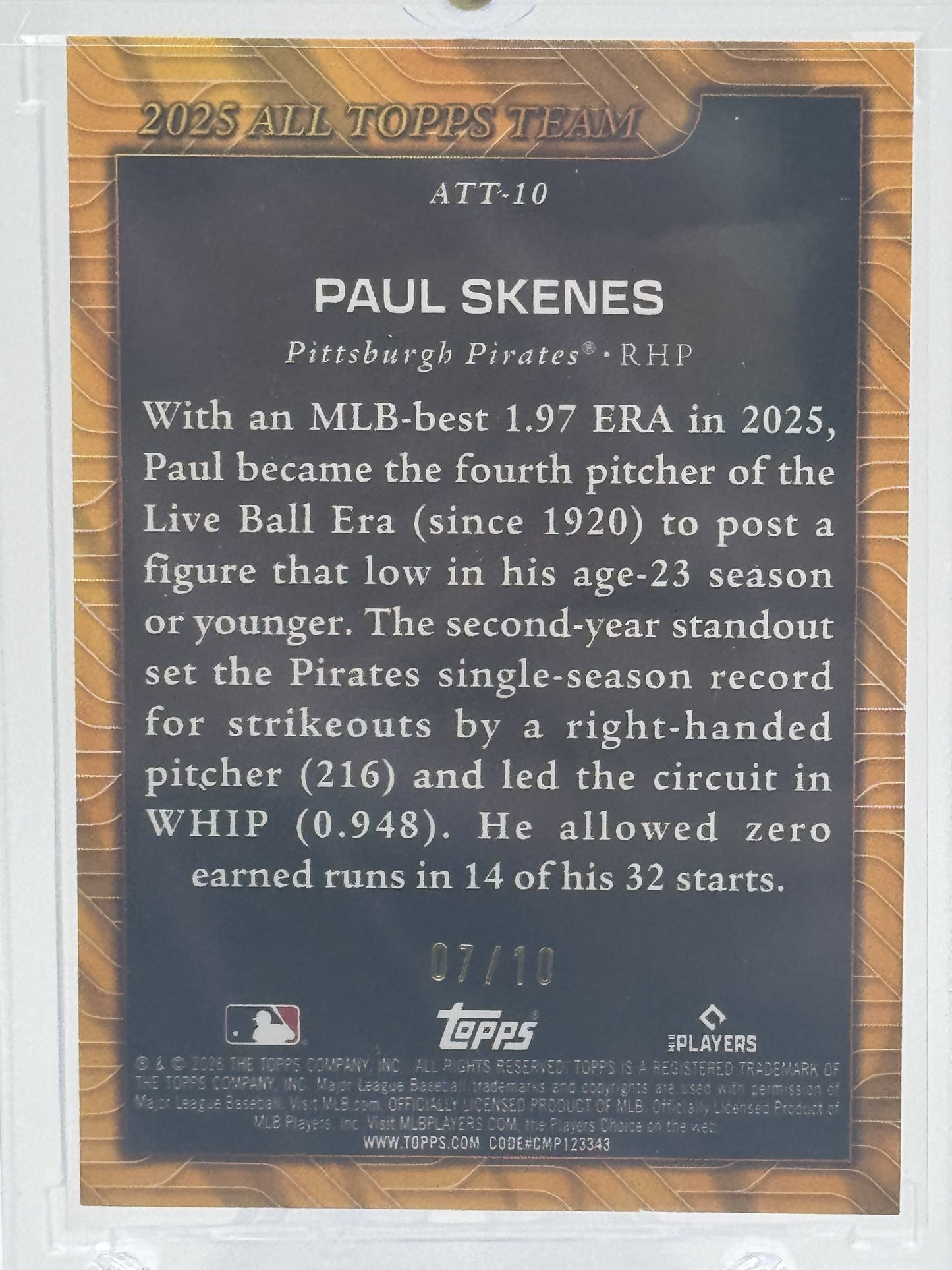 2025 Topps #ATT-7 Paul Skenes 2024 All Topps Team Black Foil # 7/10