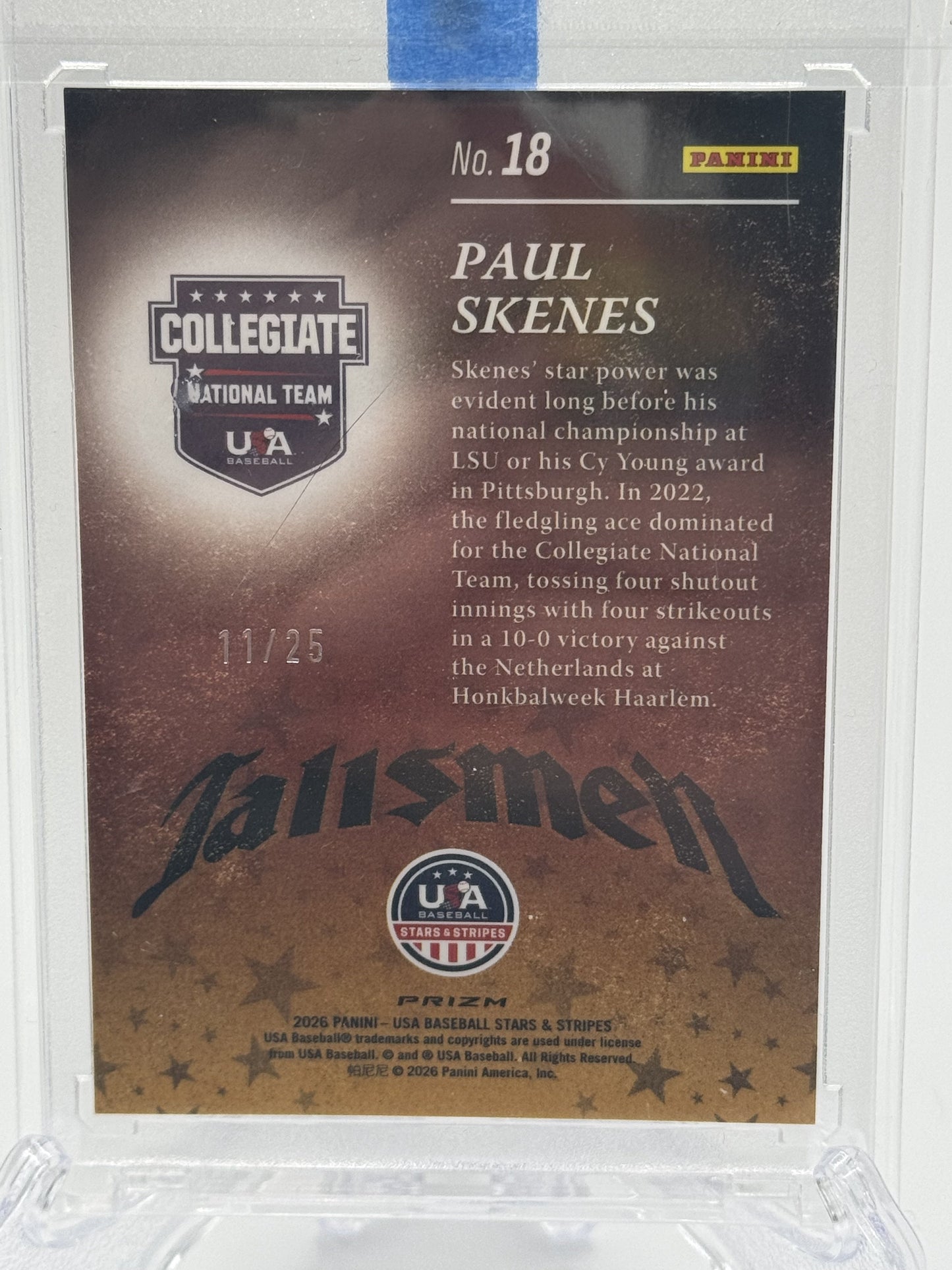 2026 Panini Stars & Stripes Prizm #18 Paul Skenes Talisman Prizms Mojo # 11/25