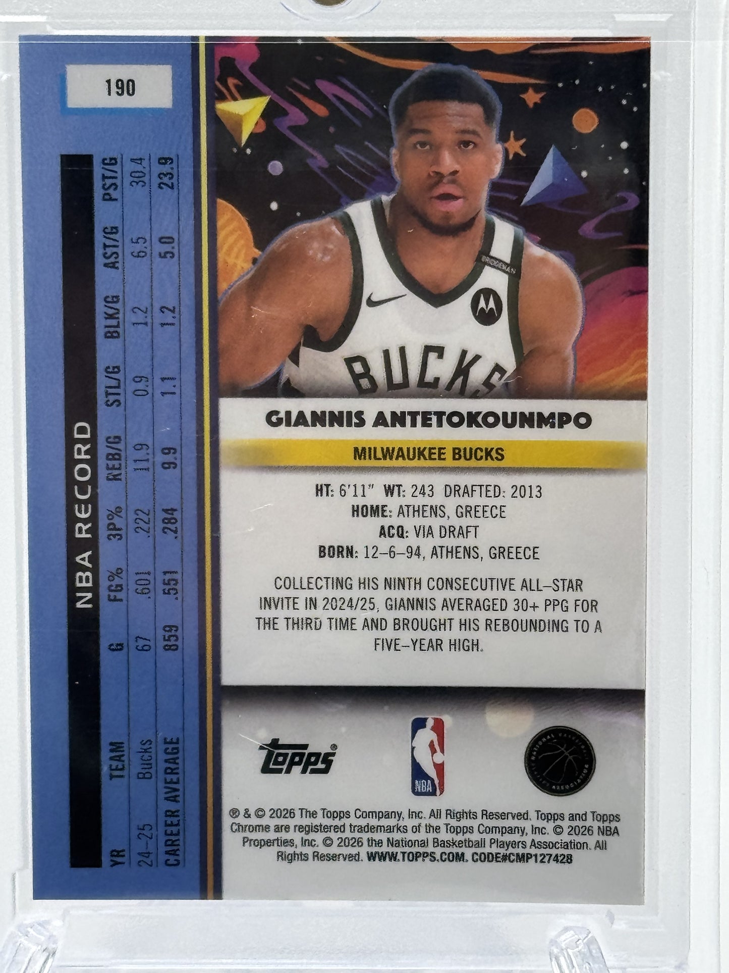 2025-26 Topps Chrome Cosmic #190 Giannis Antetokounmpo Gold Interstellar # 24/50