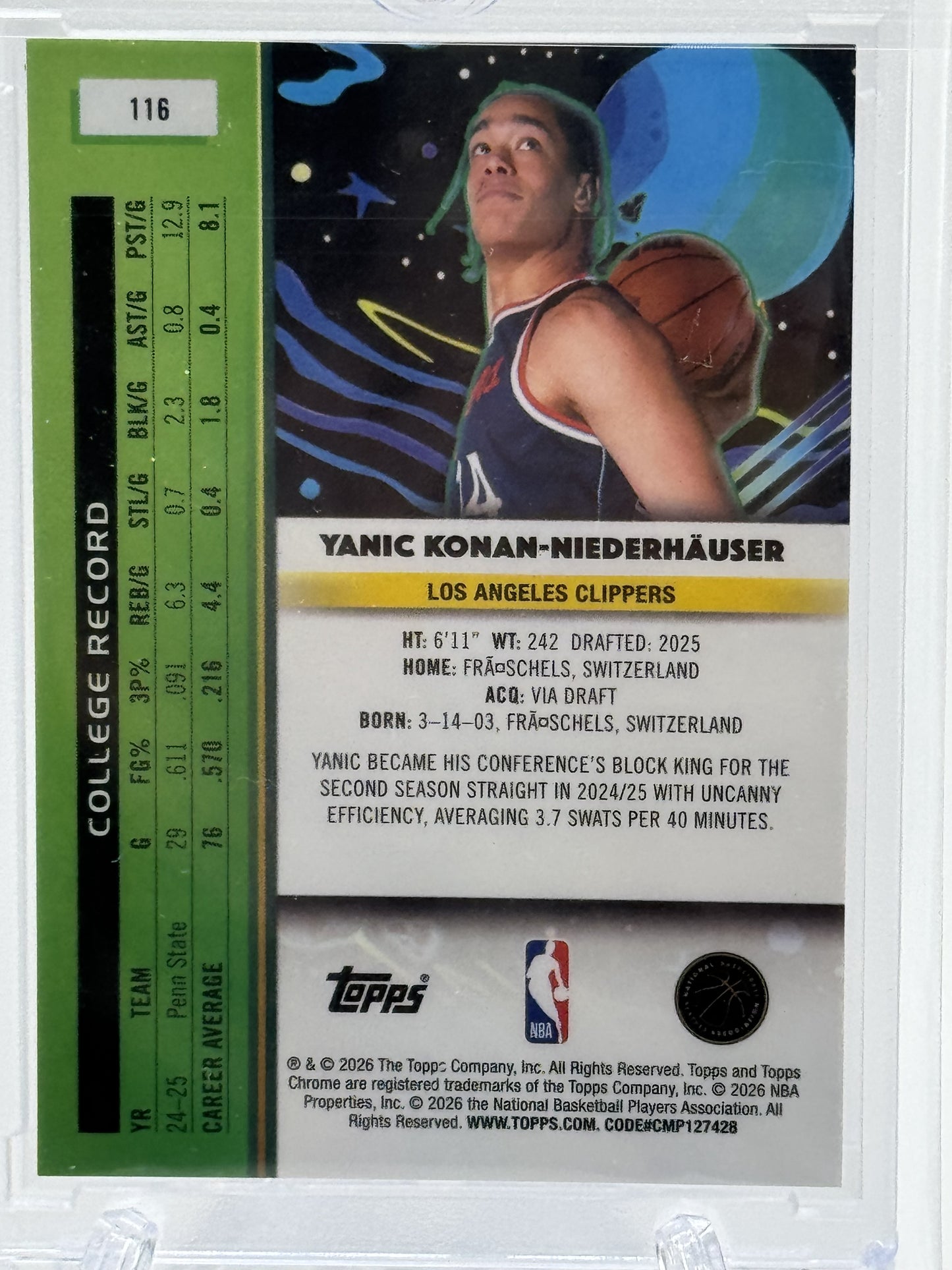 2026 Topps Chrome Cosmic #116 Yanic Niederhäuser Gold Interstellar # 36/50