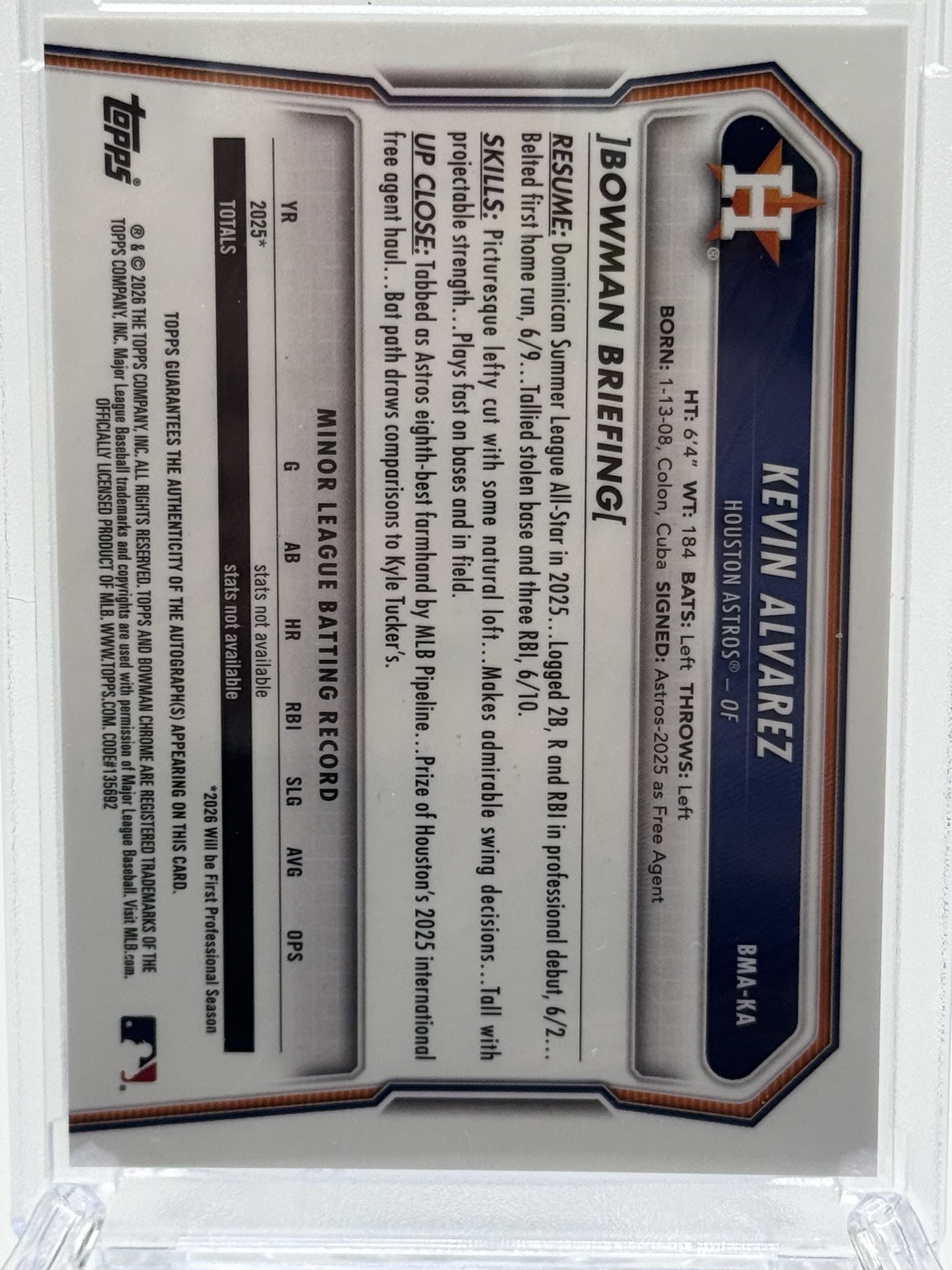 2025 Bowman Chrome #BMA-KA Kevin Alvarez Prospect Autographs Mega Mojo