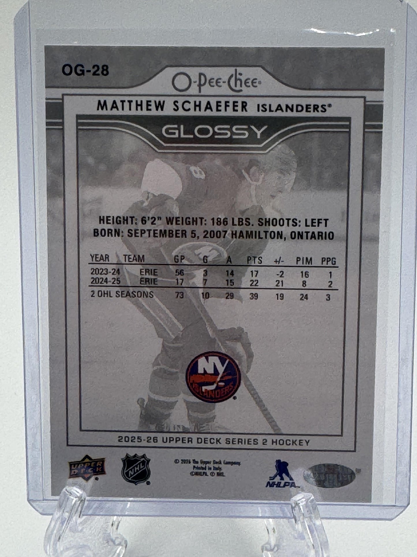 2025-26 Upper Deck #OG-28 Matthew Schaefer O-Pee-Chee Glossy