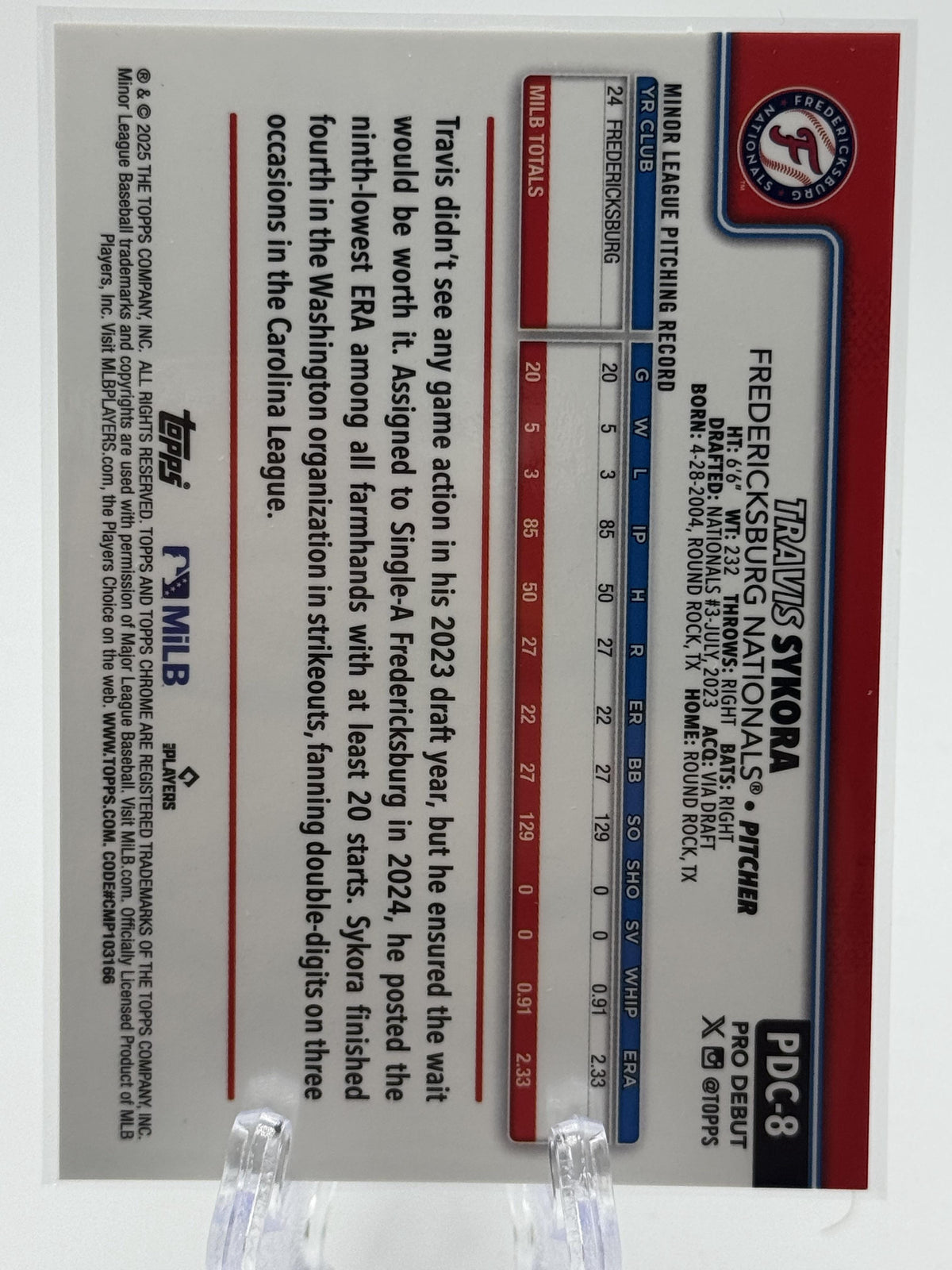 2025 Topps Pro Debut #PDC-8 Travis Sykora Chrome Blue Refractor #/150