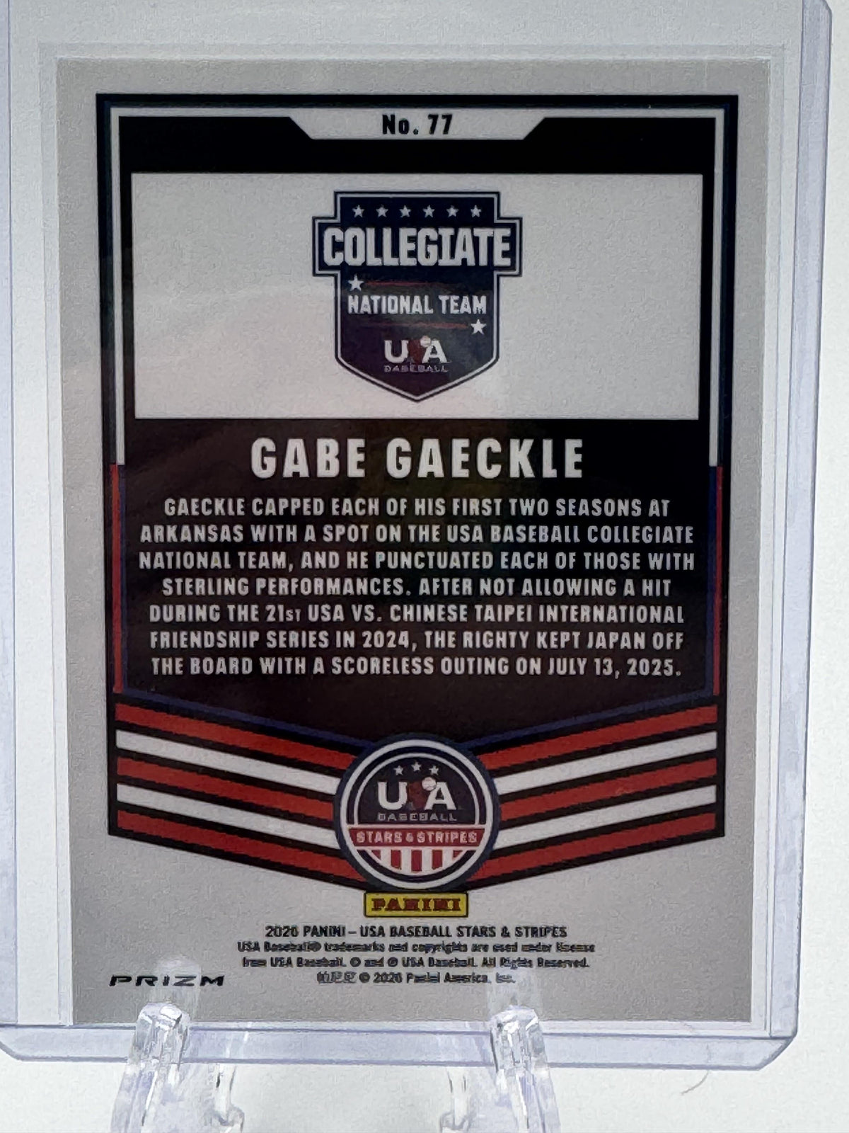 2026 Panini Stars & Stripes Prizm USA Baseball #77 Gabe Gaeckle Snakeskin