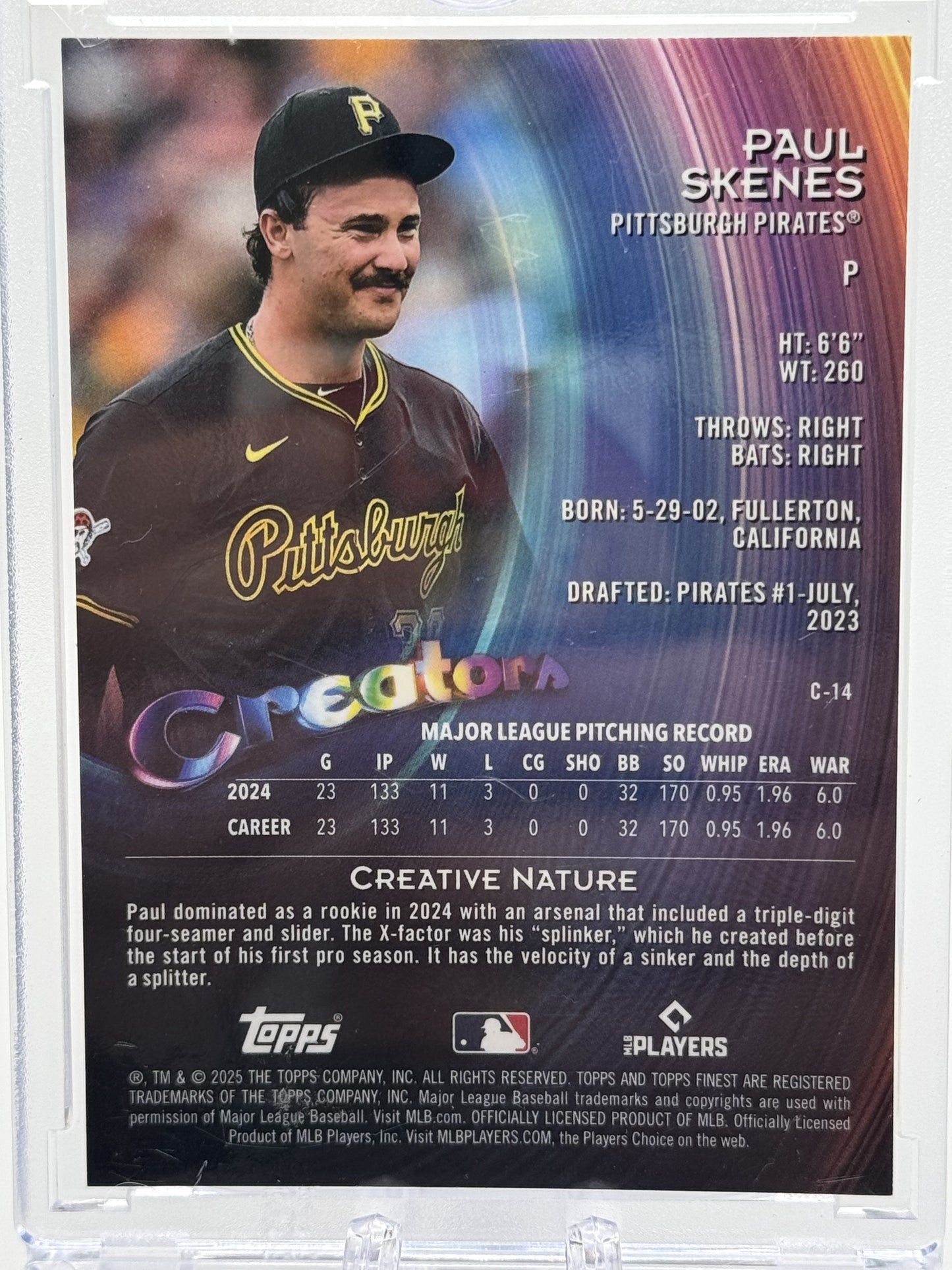 2025 Finest #C-14 Paul Skenes Creators Orange Refractor 3/25