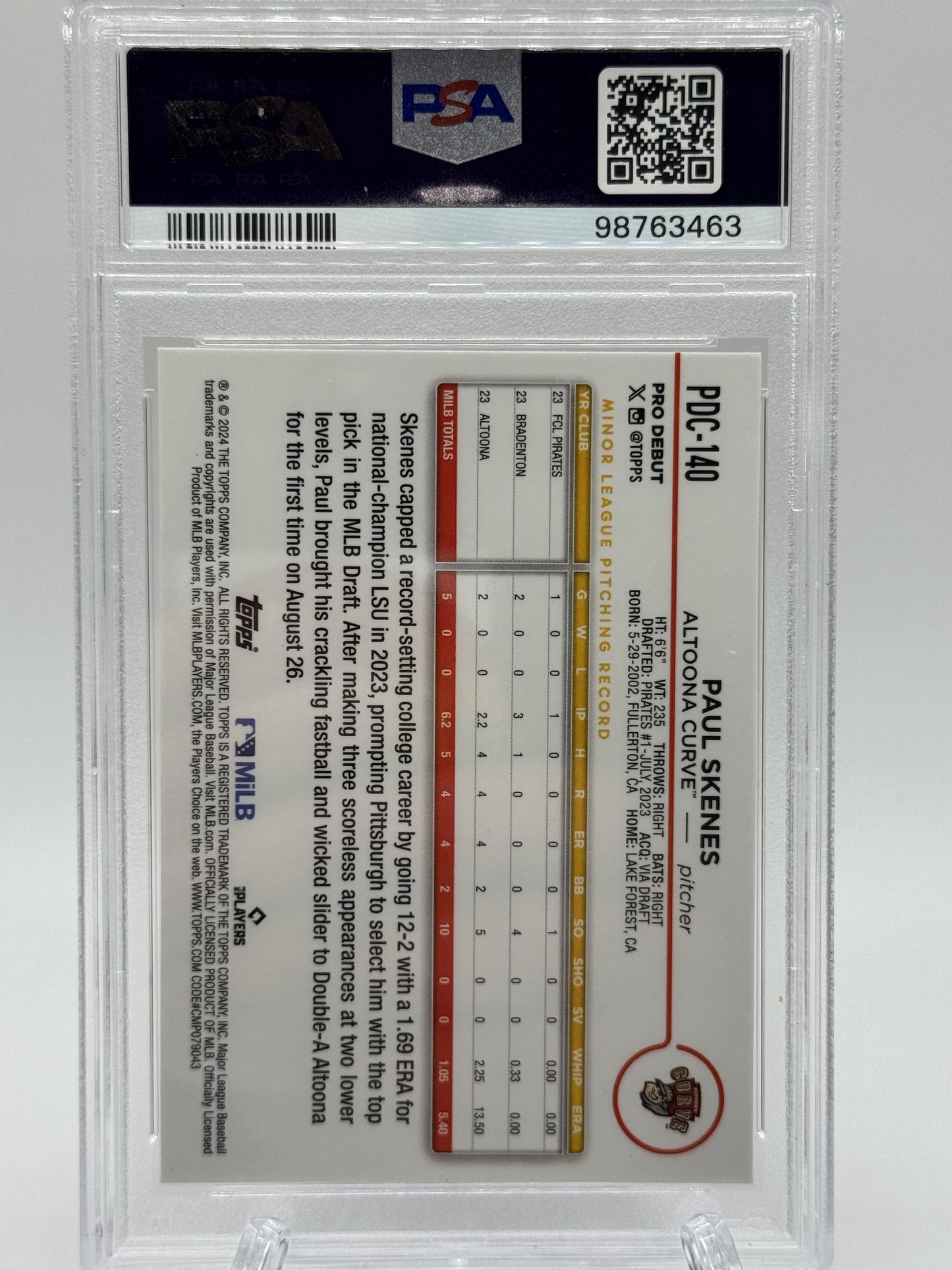 2024 Topps Pro Debut #PDC-140 Paul Skenes Orange Mini Diamond PSA 9 #5/25