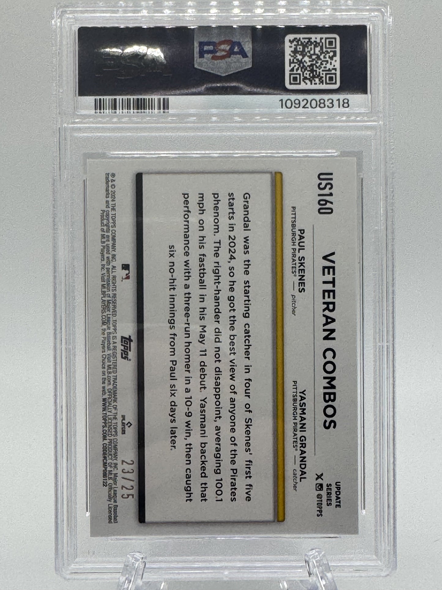 2024 Topps Update #US160 Paul Skenes / Yasmani Grandal Mem Day Camo PSA 9 #23/25