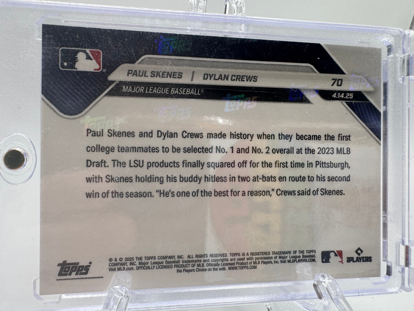 2025 Topps Now #70 Paul Skenes / Dylan Crews Gold Foil # 2/50