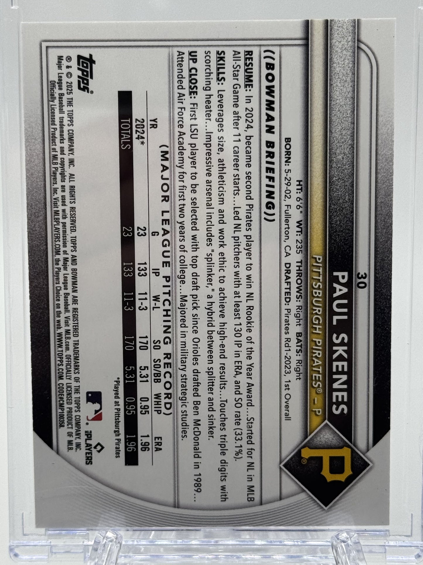 2025 Bowman #30 Paul Skenes Black # 8/10