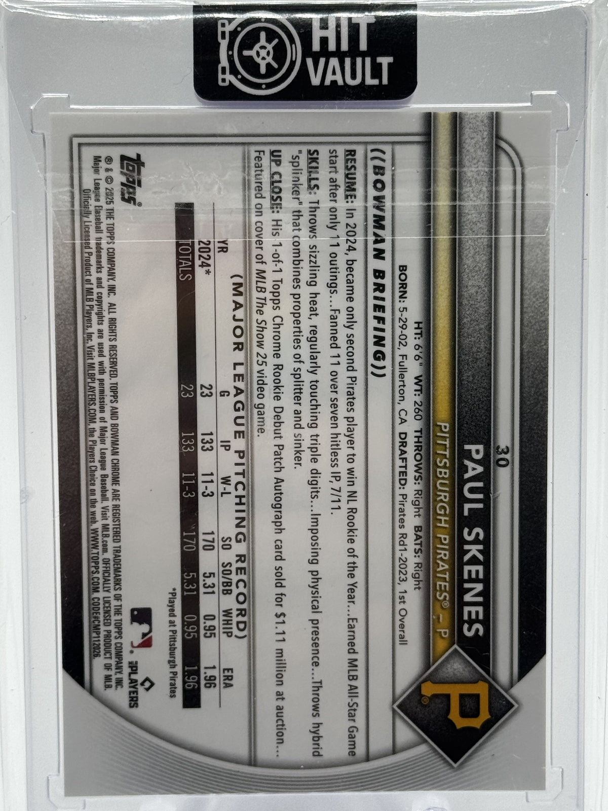2025 Bowman Chrome Sapphire Edition #30 Paul Skenes Orange Sapphire # 25/25