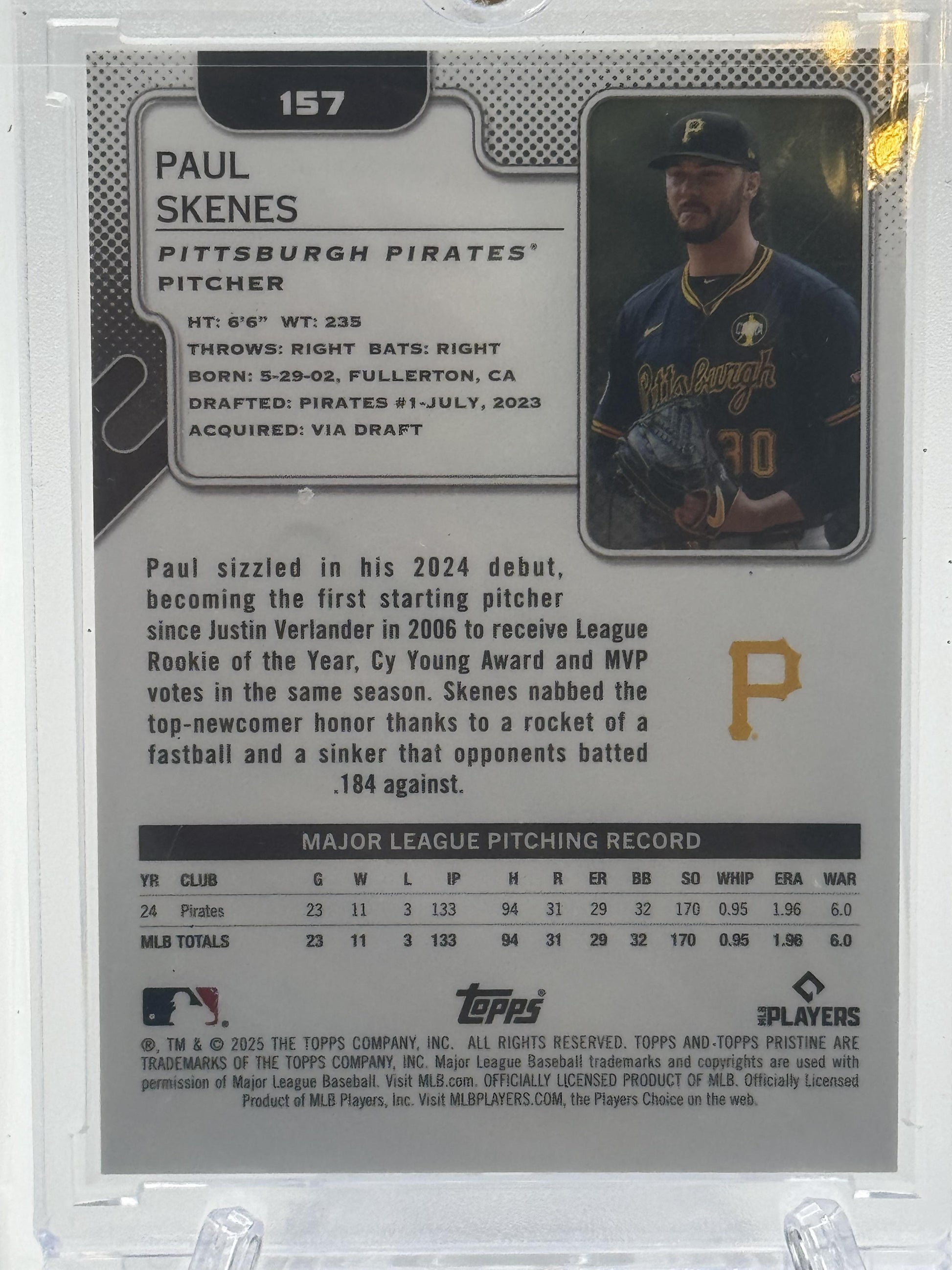 2025 Topps Pristine Paul Skenes Orange Refractor