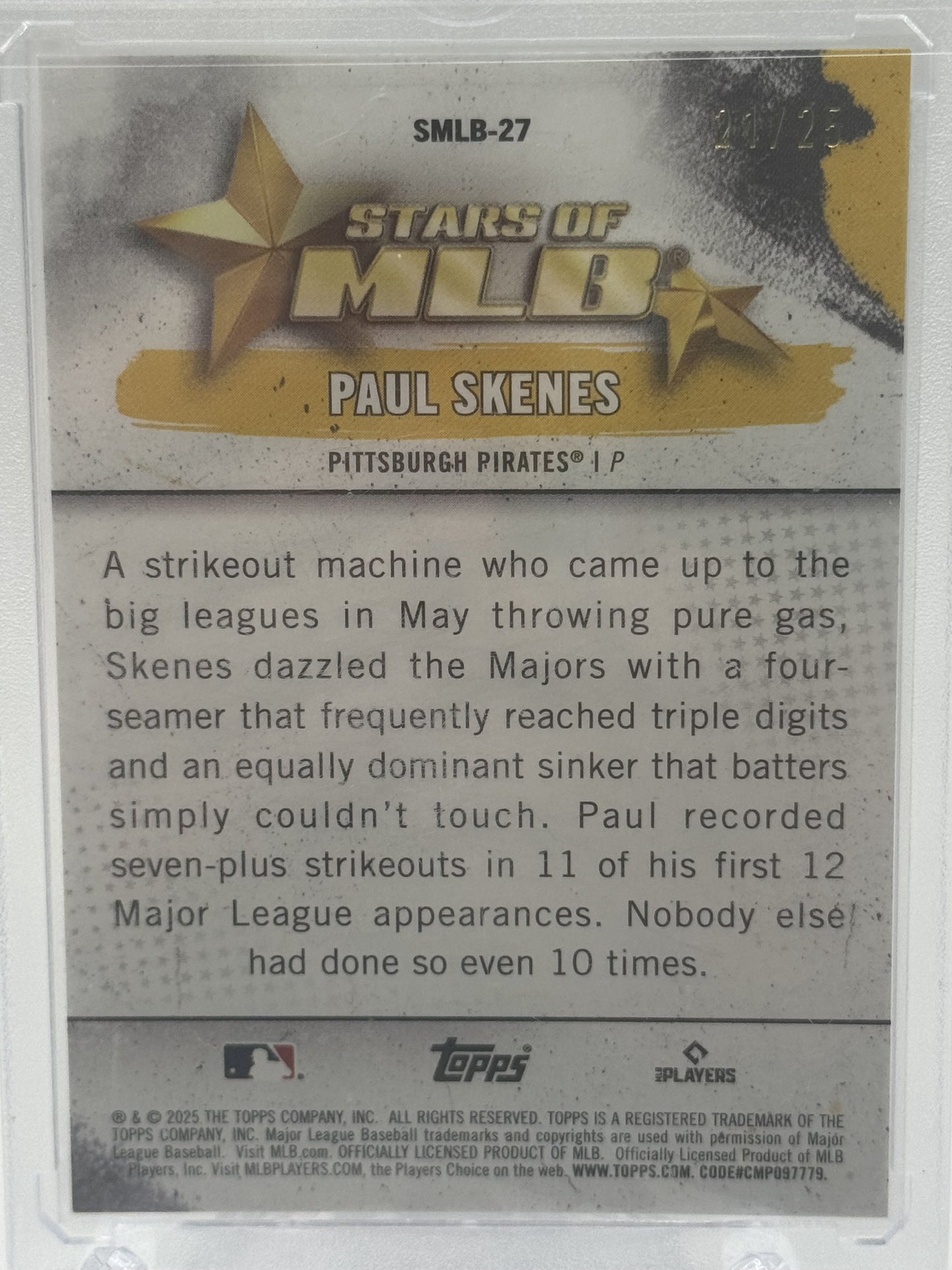 2025 Topps #SMLB-27 Paul Skenes Stars of MLB Orange Foilboard # 21/25