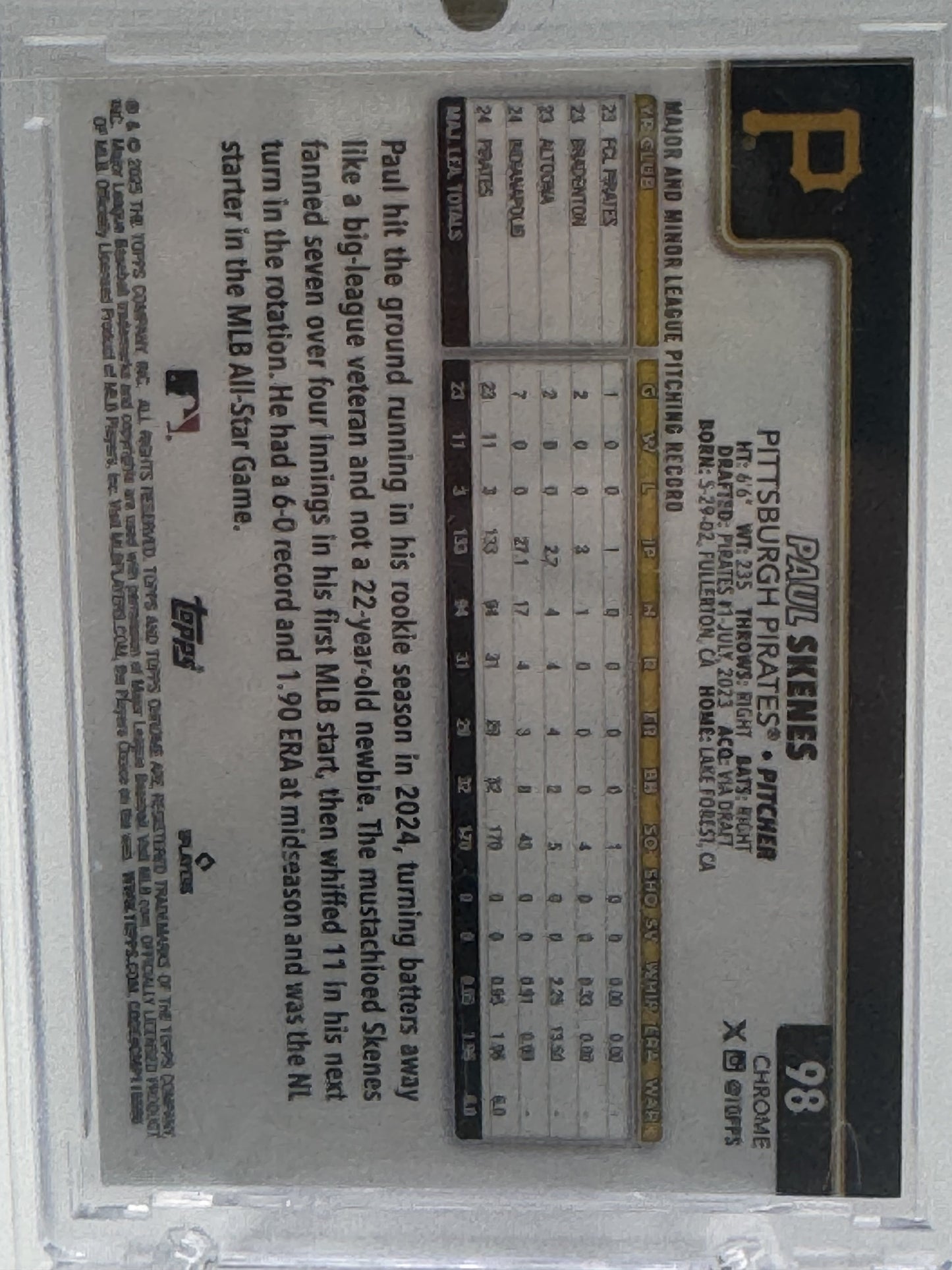 2025 Topps Chrome Update #98 Paul Skenes CupFractor Variations Orange # 15/25