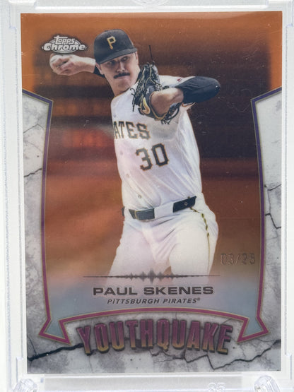 2025 Topps Chrome #YQ-29 Paul Skenes YouthQuake Orange Refractors # 3/25