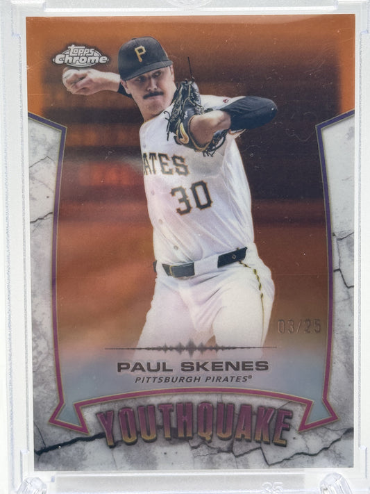 2025 Topps Chrome #YQ-29 Paul Skenes YouthQuake Orange Refractors # 3/25