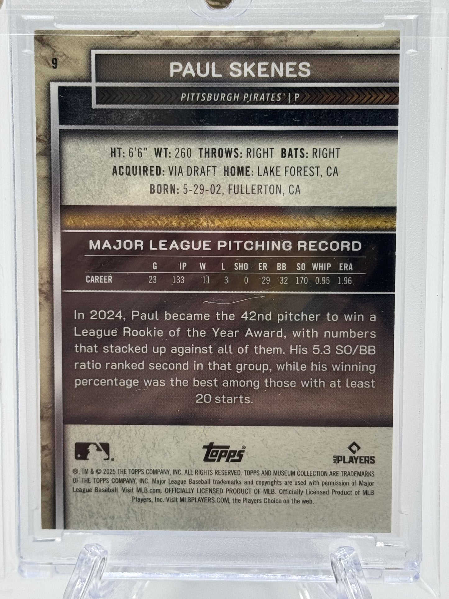 2025 Topps Museum Collection #9 Paul Skenes Blue Topaz # 16/25
