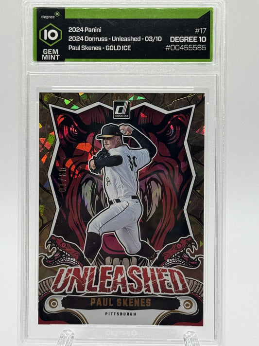 2024 Donruss #17 Paul Skenes Unleashed Gold Ice # /10 Degree Gem Mint 10