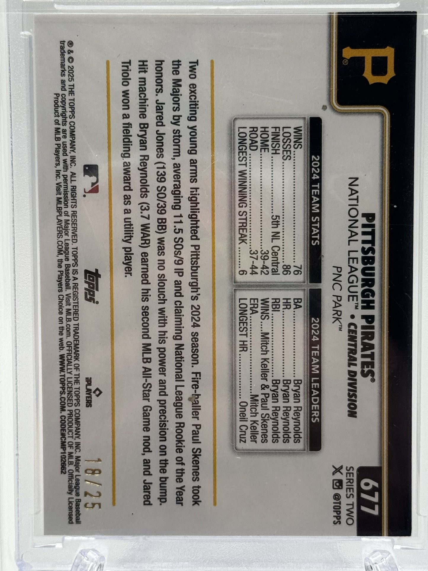 2025 Topps #677 Pittsburgh Pirates Wood # 18/25