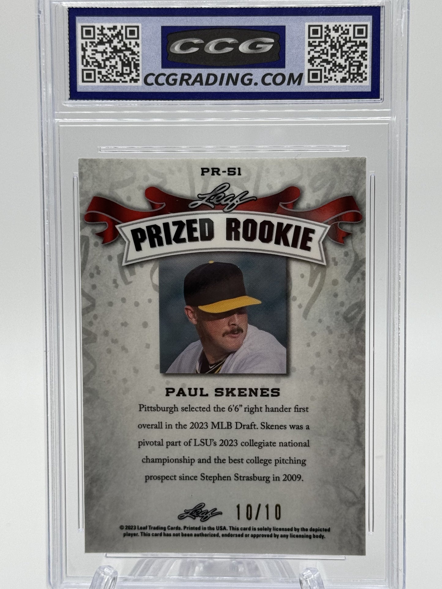 2023 Leaf Metal SR #PR51 Prized Rookie Paul Skenes Pink Wave #10/10