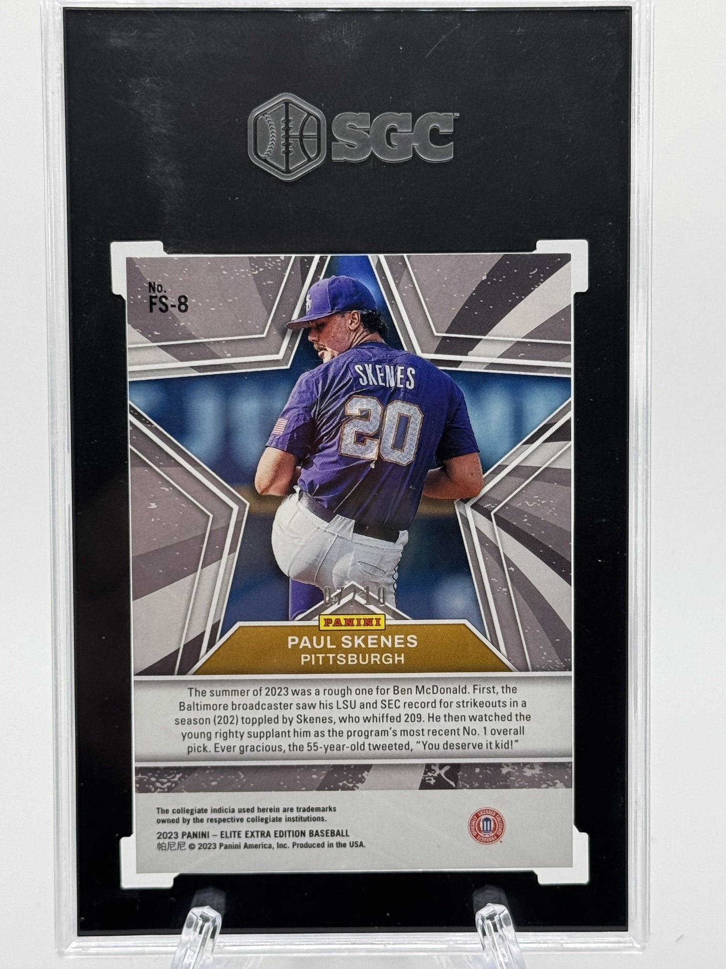 2023 Panini Elite Extra Edition #FS-8 Paul Skenes Future Star Status Gold # 7/10