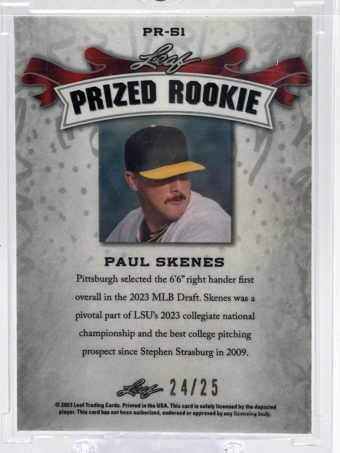 2023 Leaf Special Release Prized Rookie  #PR-51 Paul Skenes # 24 /25