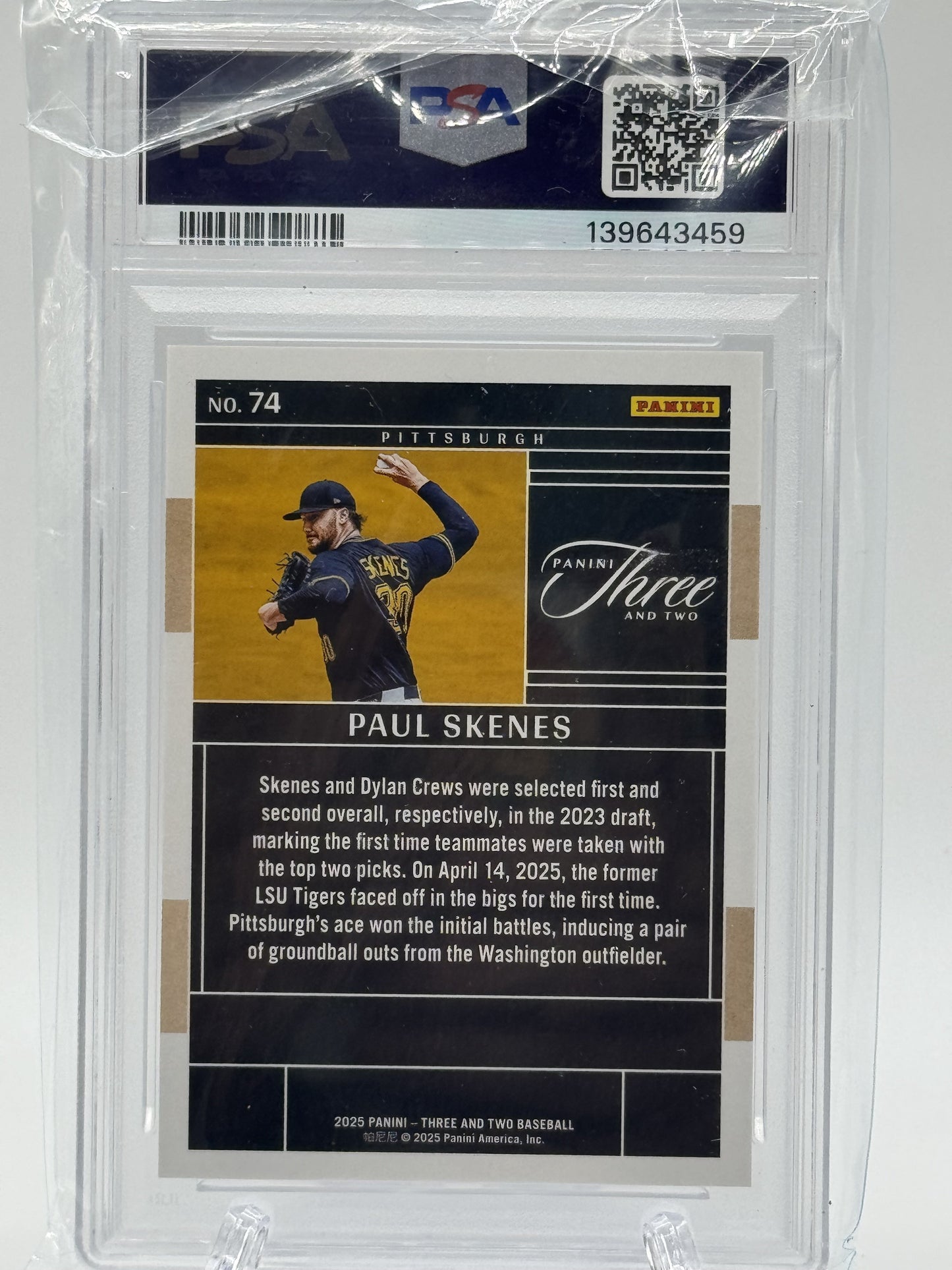 2025 Panini Three and Two #74 Paul Skenes Navy Blue PSA 9 # 21/25