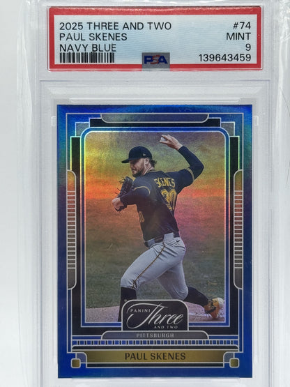 2025 Panini Three and Two #74 Paul Skenes Navy Blue PSA 9 # 21/25