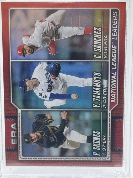 2026 Topps #203 Paul Skenes /Yamamoto / Sánchez Red Holo Foil # 3/5