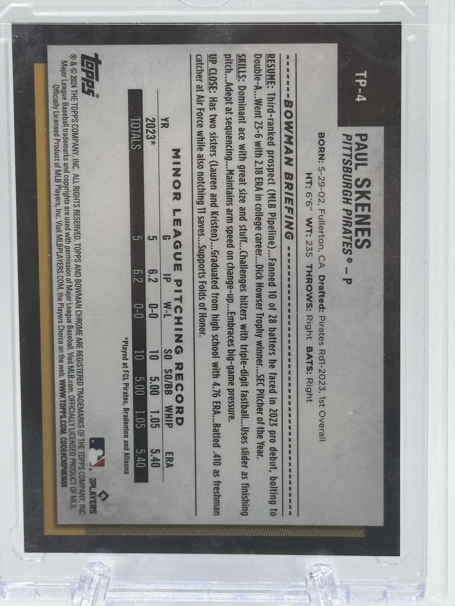 2024 Topps Chrome NSCC Redemption #TP-4 Paul Skenes Bowman Chrome Gold  # 6/50