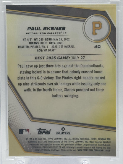 2025 Bowman's Best #40 Paul Skenes Gold Refractors # 1/50 First on Print