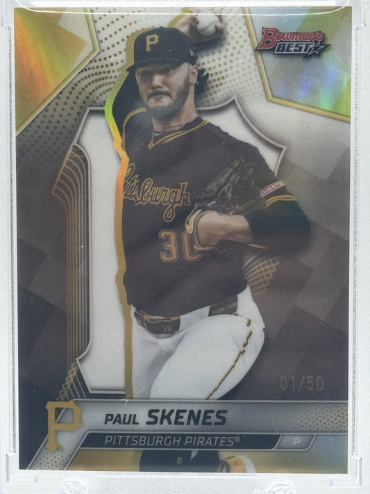 2025 Bowman's Best #40 Paul Skenes Gold Refractors # 1/50 First on Print