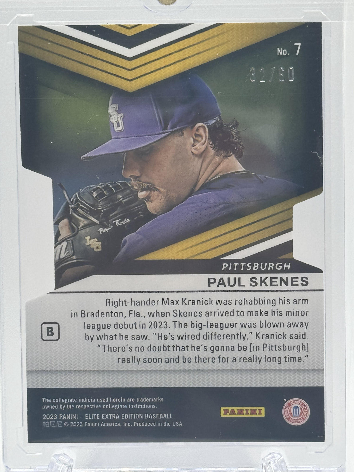 2023 Panini Elite Extra Edition #7 Paul Skenes Prime Numbers B Die Cut # 32/60