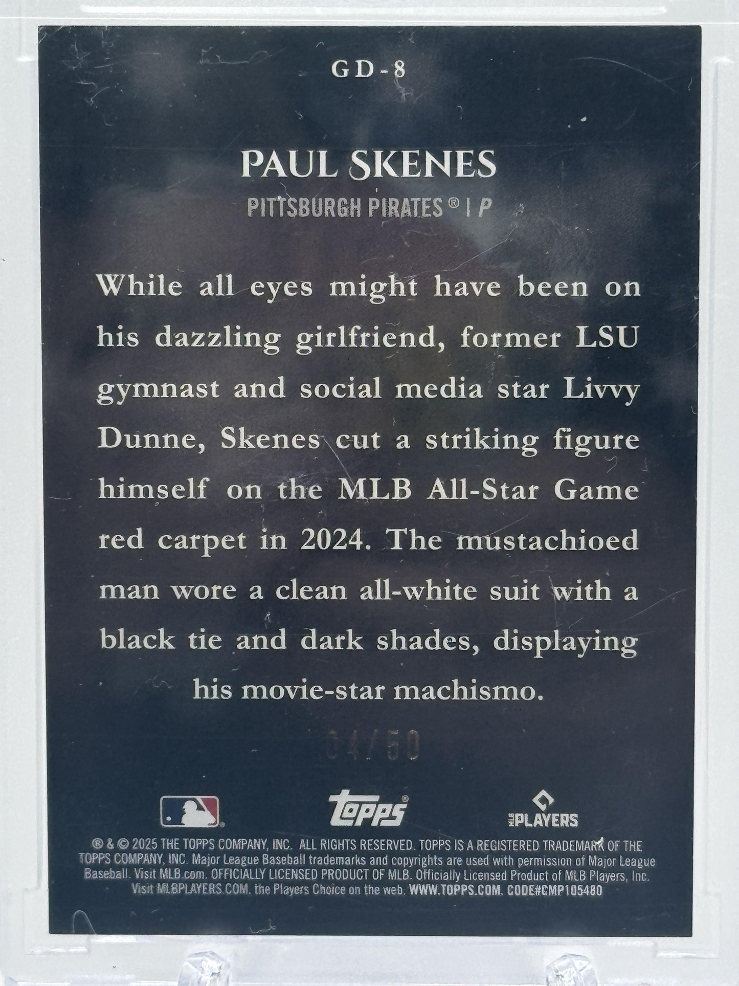2025 Topps #GD-8 Paul Skenes Gameday Drip Gold # 04/50