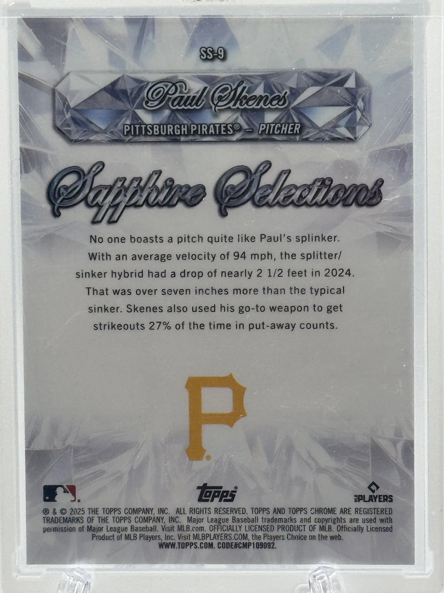 2025 Topps Chrome Sapphire Edition #SS-9 Paul Skenes Sapphire Selections